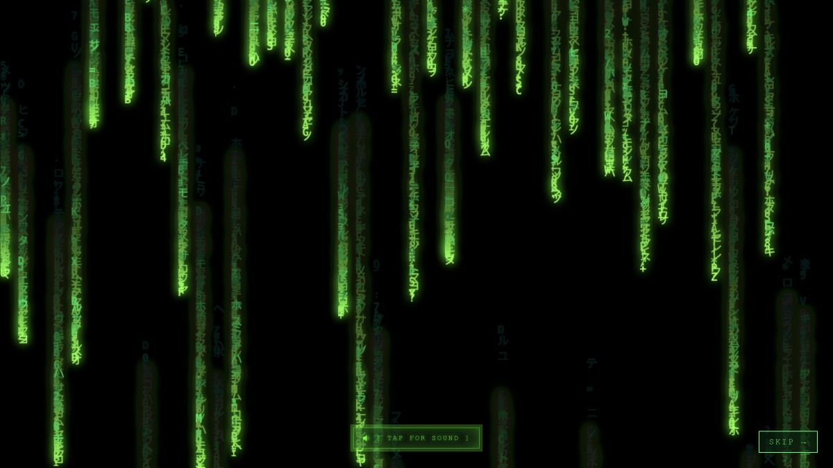 Racho AI code-rain opening followed by a scrolling website walkthrough